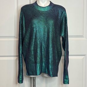 Beach Riot Callie Oversized Crew Sweater Galaxy Shine Iridescent Teal S